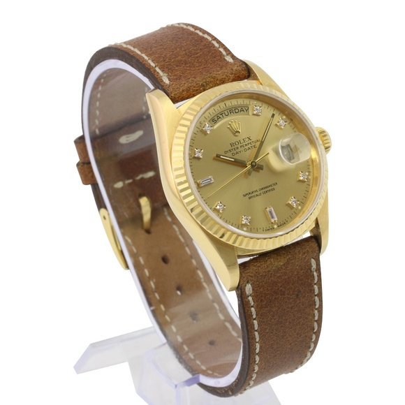 Rolex Day-date Factory Diamond Dial Leather Band - Picture 6 of 8